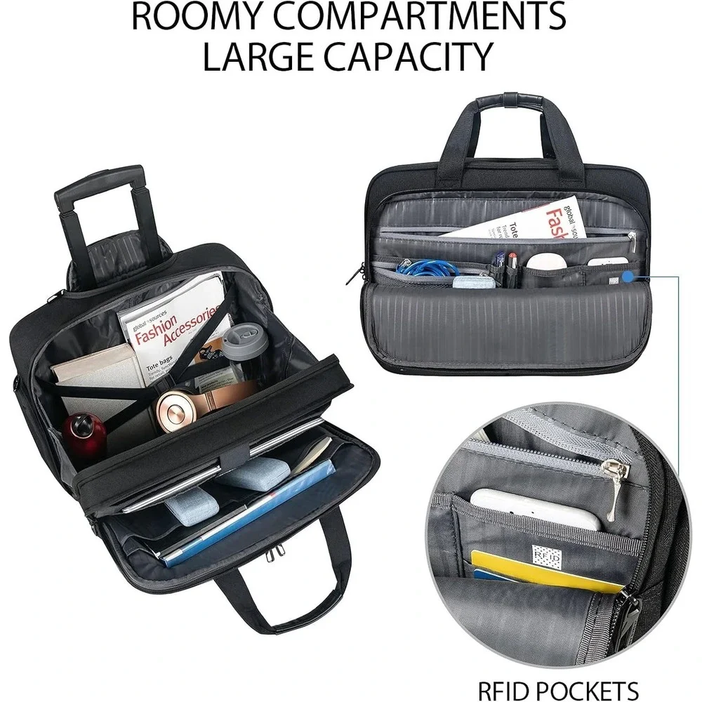 VANKEAN Rolling Laptop Bag – 17.3 Inch – Black Travel Work Business Case